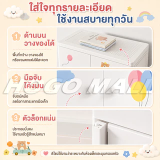 HOGO ตู้เสื้อผ้าเด็ก พับเก็บได้ ตู้เสื้อผ้า ตู้เก็บของ ลายการ์ตูน พร้อมล้อเลื่อน ประตูคู่ ลิ้นชัก