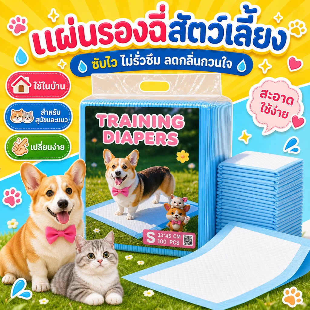Boqi Factory แผ่นรองฉี่สุนัข ราคาประหยัด ซึมซับดี แห้งเร็ว ระงับกลิ่น ใช้ฝึกขับถ่ายสำหรับสุนัขและแมวน