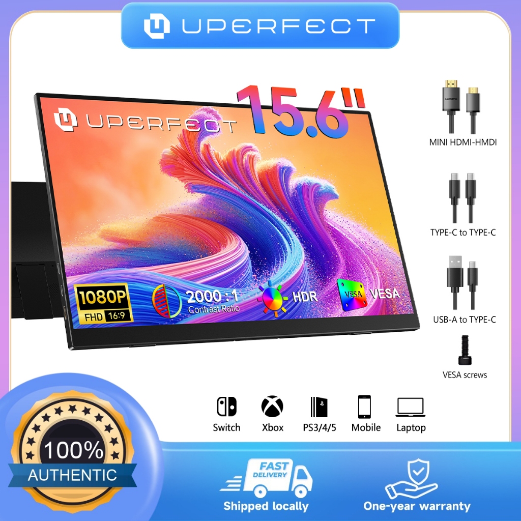 【ส่งจากไทย 】UPERFECT  Portable Monitor Matte screen with HDMI  vesa 15.6 Inch IPS HDR 1080P Monitor For PC phone Xbox
