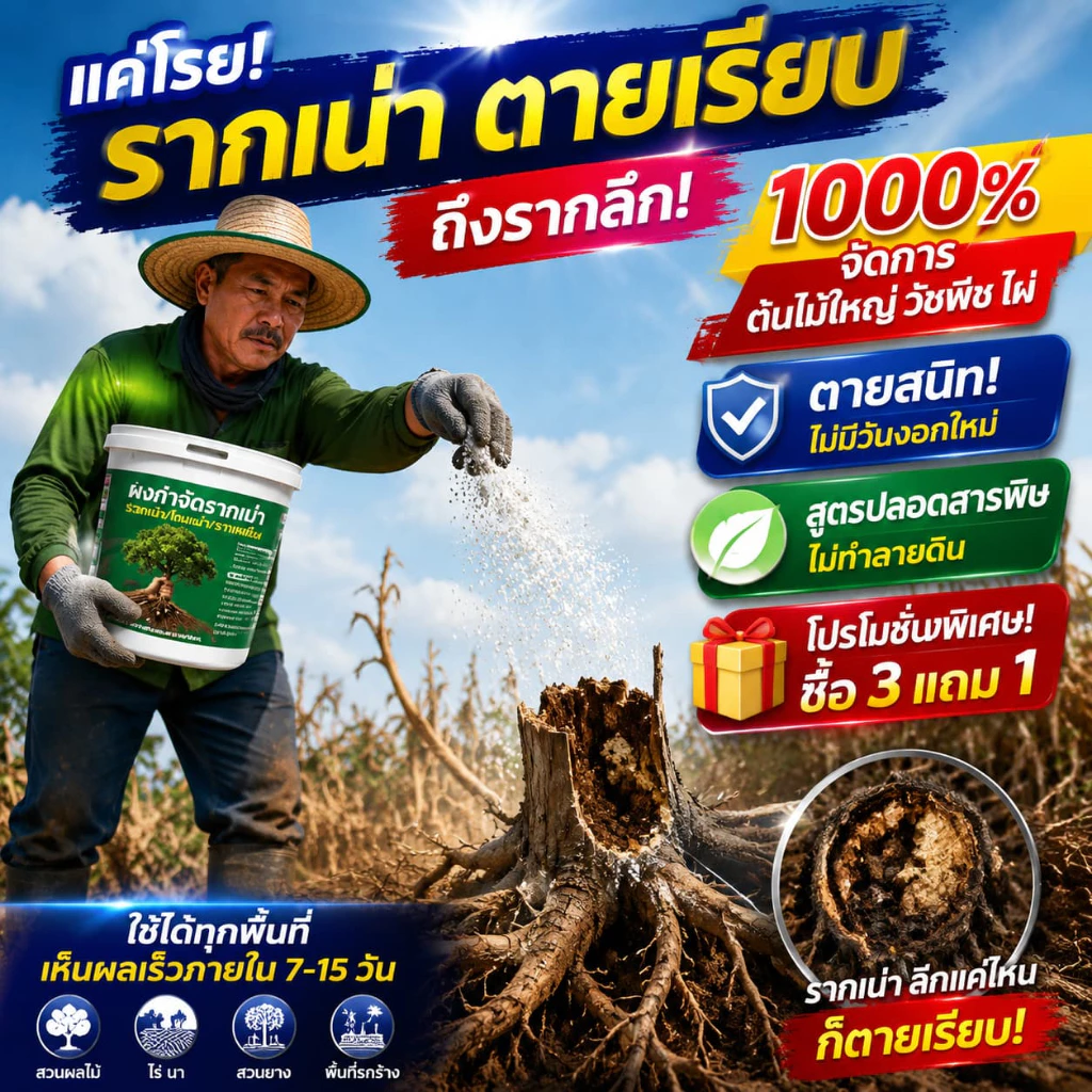 💯100% รากไม้เน่า ยาฆ่าหญ้า แบบผง 500g ยาฆ่าต้นไม้ตอไม้ใหญ่ สารกำจัดกอไผ่ วัชพืชที่ยากกำจัด ไม่กลับงอกใหม่