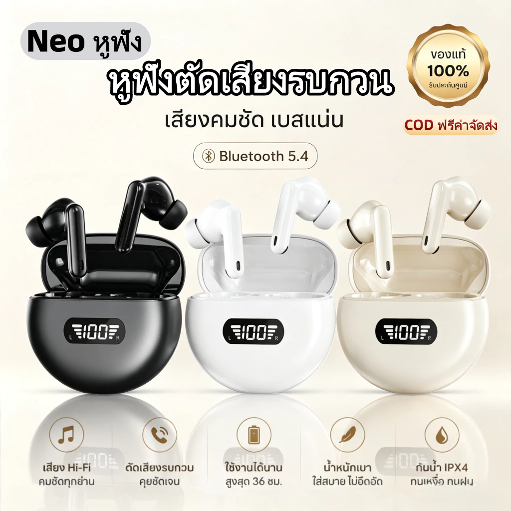 Neo 【COD】อัปเกรดใหม่ หูฟังบลูทูธ หูฟังอินเอียร์ Bluetooth 5.4 TWS เสียงสเตอริโอสุดพลัง เสียงรอบทิศทาง