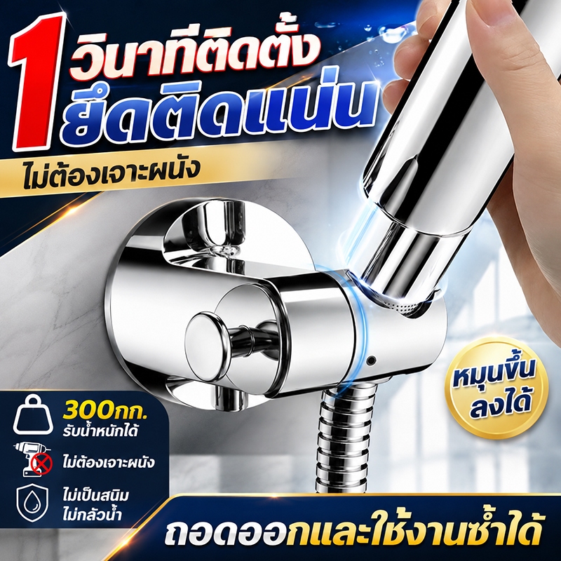 ✅ติดตั้งภายใน1วิ✅ที่แขวนฝักบัว ใช้ได้นานถึง 50ปี ที่แขวนฝักบัวแบบไม่ต้องเจาะผนัง ปรับระดับ ที่วางฝักบัว แบบสูญญากาศ