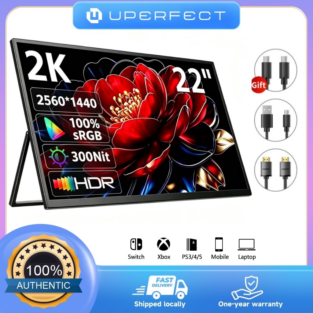 UPERFECT UMax 22 Monitor จอภาพแล็ปท็อปแบบพกพาบางเฉียบพร้อมขาตั้ง  2K Computer Display 2560 x 1440 Ex