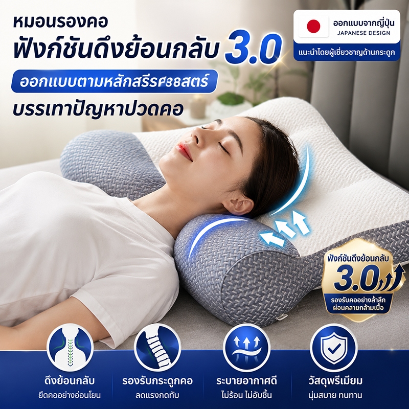 ✅100%ปกป้องคอ✅ หมอนสุขภาพ หมอน ต้านเชื้อแบคทีเรียและไรฝุ่น หมอนหนุน ช่วยให้คอดูสวยเรียวยาว หนานุ่ม หมอนนอน แก้ปวดคอ