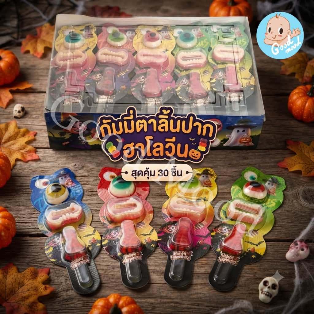 (อย.ไทย,ฮาลาล) กัมมี่ตาลิ้นปากฮาโลวีน 1แพ็ค 30ชิ้น