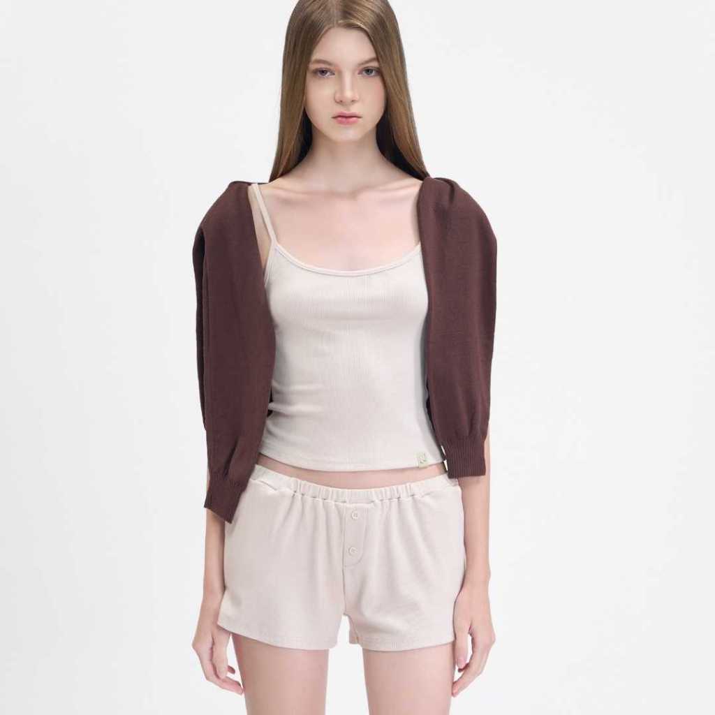 Withit Rib Shorts with Leather Patch กางเกงขาสั้นผ้านุ่ม - BTW35818