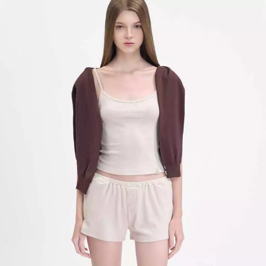 Withit Rib Shorts with Leather Patch กางเกงขาสั้นผ้านุ่ม - BTW35818