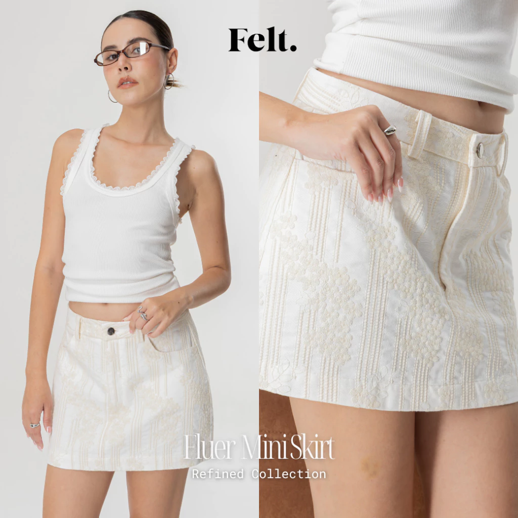 Felt.bkk Fleur Skirt กระโปรงสั้นสีขาวลายฉลุดอกไม้