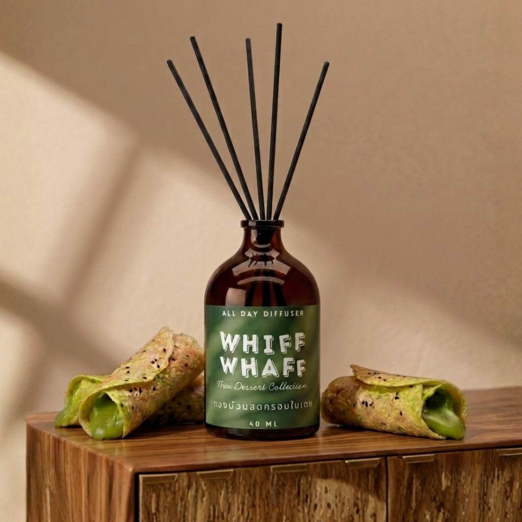 ก้านหอมกระจายกลิ่น กลิ่นทองม้วนสดกรอบ ไส้สังขยาใบเตย Whiffwhaff วิปวัป Roomspray Diffuser Thai Crispy Crepe