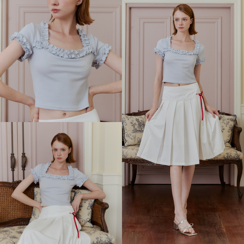 Nineties Design : Letter Slim เสื้อยืดครอป ทรงสลิม คอเหลี่ยม สุดคิ้ววส์ที่ต้องมี รุ่น Sola