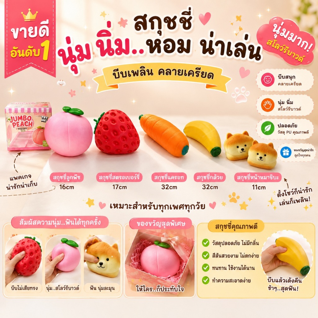 จัดส่งภายในวัน ด่วนๆ ของเล่นสกุชชี่ ชีส กลิ่นหอม ของเล่นบีบได้ น่ารัก ของขวัญ สำหรับเด็ก พร้อมส่งจากไทย