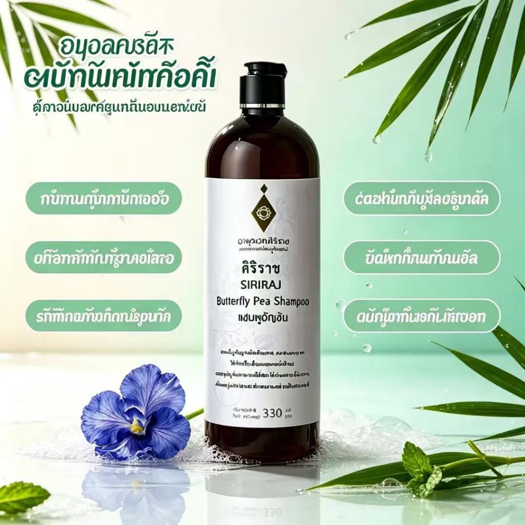 (โปรโมชั่นราคาถูกมีจำกัด!）แชมพูอัญชันศิริราช ลดผมร่วงสูตรอายุรเวทธรรมชาติ บำรุงรากผม ผมดำเงางาม ปริมาณ 330 มล. ขวดใหญ่