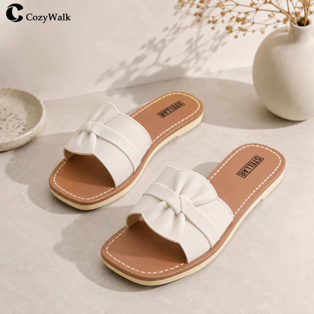 CozyWalk รองเท้าแตะแบบสวม แฟชั่นสไตล์เกาหลี ยางพารา สีเรียบ น้ำหนักเบา