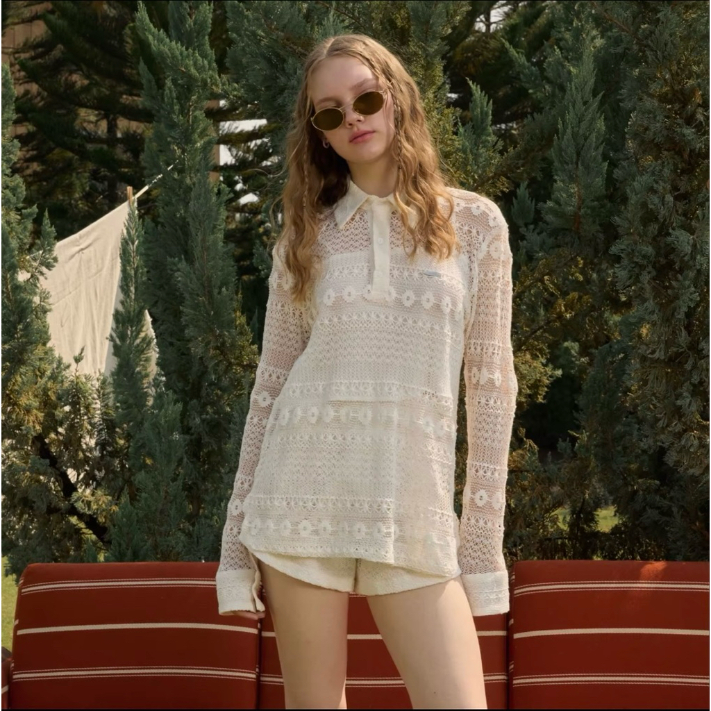 Used like new:lookbooklookbook rugby top white lace and frank shorts white lace size s ขายเป็น set
