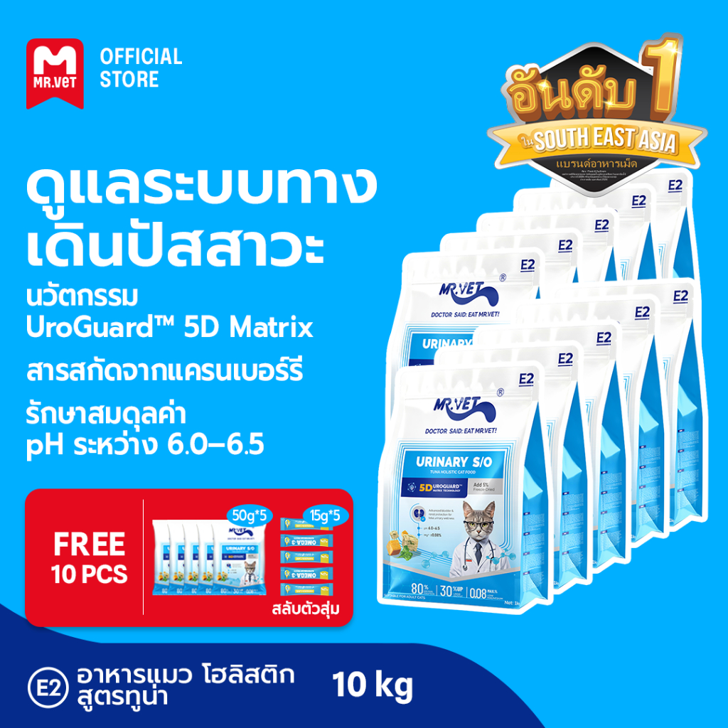 MR.Vet E2 UroGuard™ 5D Matrix อาหารแมว 10กก. – ดูแลระบบทางเดินปัสสาวะและไต ดูแล pH การเกิดนิ่ว