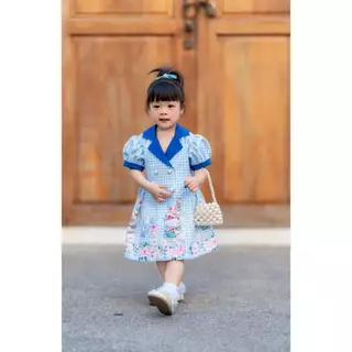 ชุดคู่แม่ลูกสีฟ้า ชุดเดรสเทเลอร์
