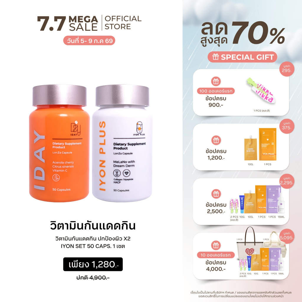SPECIAL!!! DR. JADE X DR. VIKKA  IDAYIYON SET 50 CAP วิตามินกินกันแดดหมอกุ้ง  กันผิวไหม้ เบิร์นแดด