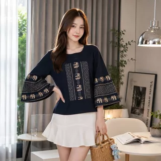 เสื้อผ้าฝ้ายแขนกระดิ่ง-ลายช้าง
