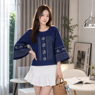 เสื้อผ้าฝ้ายแขนกระดิ่ง-ลายช้าง