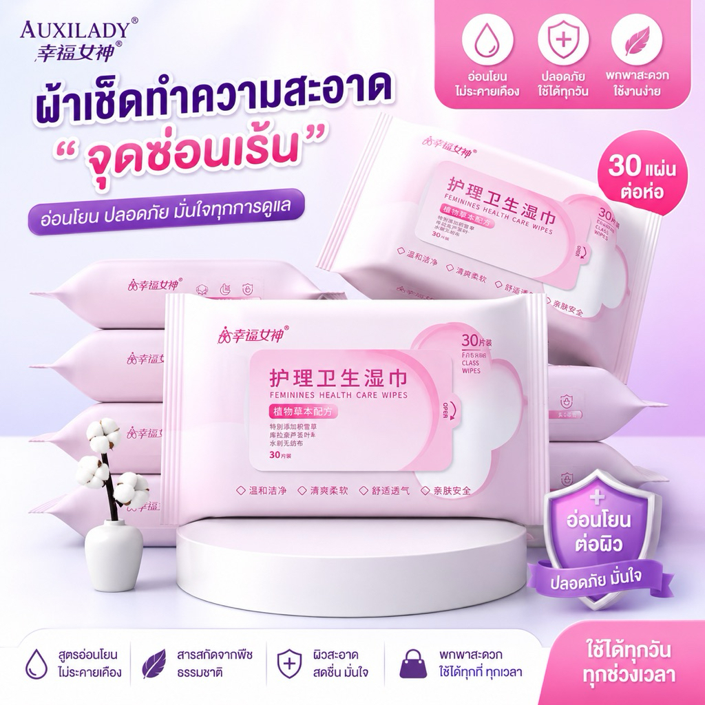 ผ้าเช็ดทำความสะอาดจุดซ่อนเร้น สูตรอ่อนโยน 30 แผ่น/ห่อ