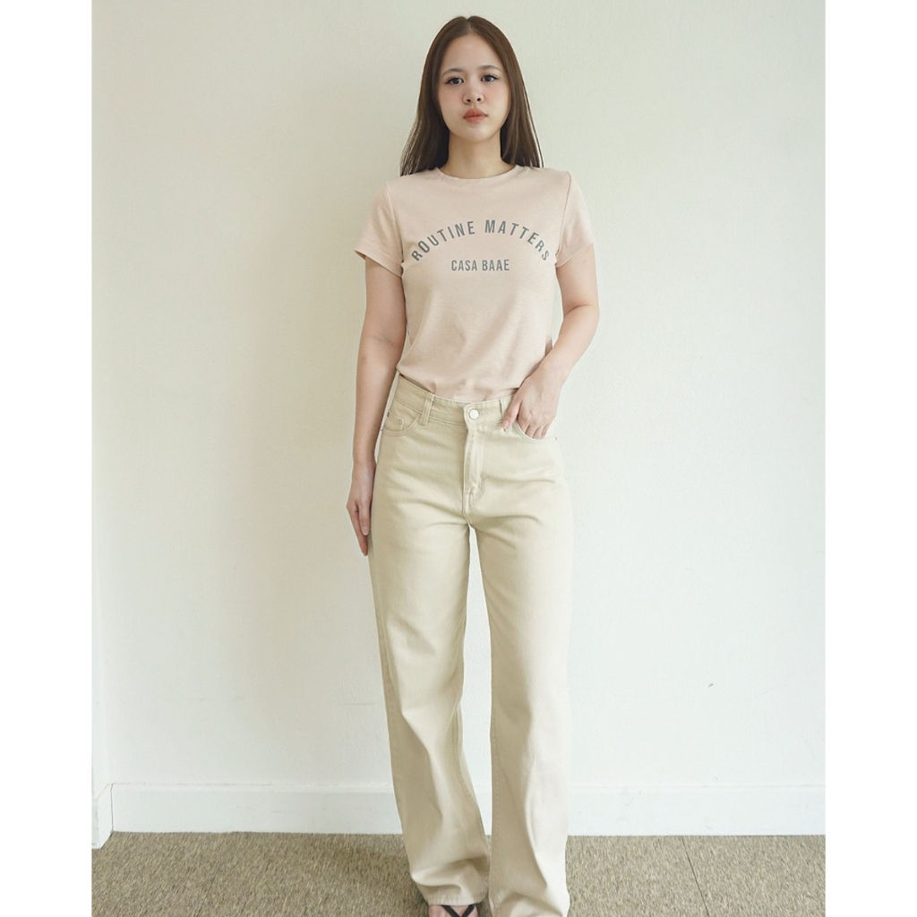 baae - Mars Denim Jeans | กางเกงยีนส์ผู้หญิง เอวกลาง สีเบจ ไซส์S-XXL สินค้าพร้อมส่ง
