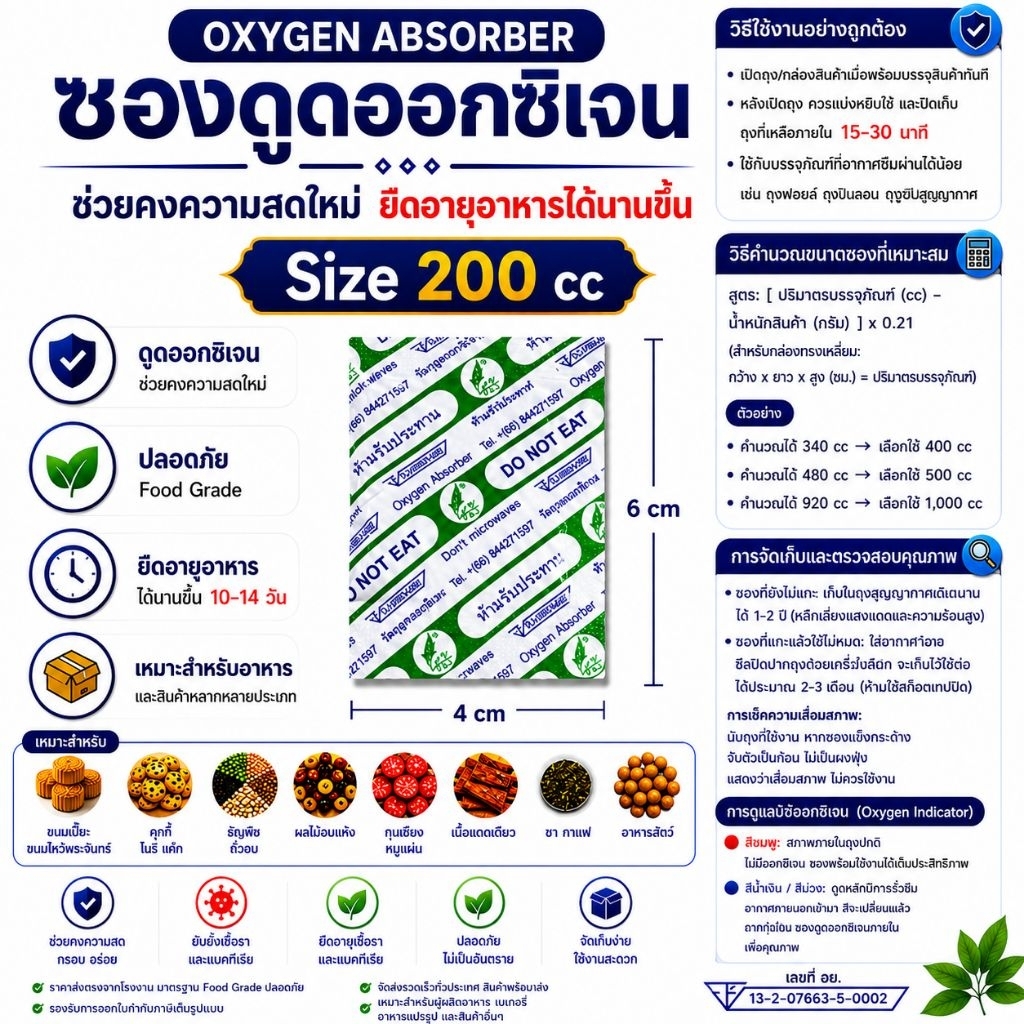 Oxygen Absorber 200cc 150 ชิ้น ซองดูดออกซิเจน Food Grade