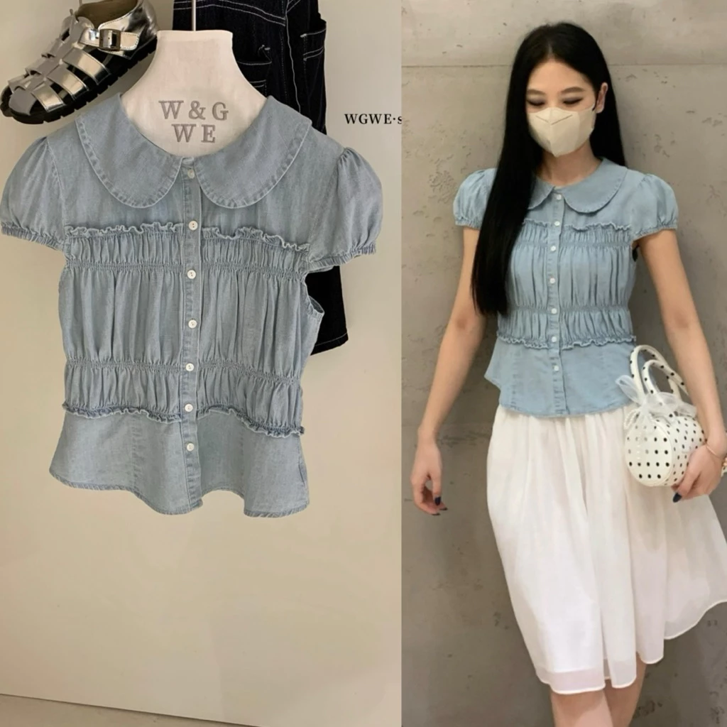 📍พร้อมส่ง📍9952 เสื้อคอบัวแขนสั้น งานกระดุมหน้า เนื้อผ้าดี ทรงสวย TAG:WG.WE🇰🇷