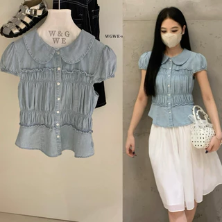 📍พร้อมส่ง📍9952 เสื้อคอบัวแขนสั้น งานกระดุมหน้า เนื้อผ้าดี ทรงสวย TAG:WG.WE🇰🇷