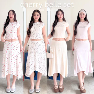 ppitchy.shop ❤️ Cherry Belle Set - ชุดเซ็ต 2 ชิ้น เสื้อคอกลม + กระโปรงยาว มี 4 ลาย