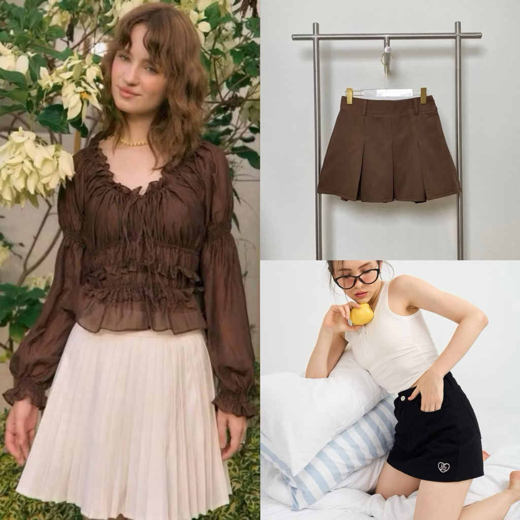 (มือสอง) mesave — EVELYN RIBBON TOP / TENNIS SKIRT / Jennie Denim Skirt