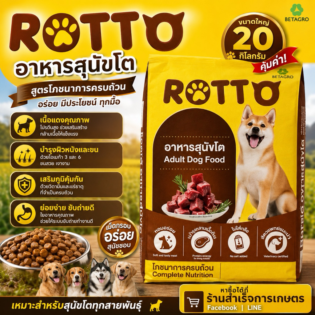 อาหารสุนัขโต ร๊อตโต้ 20 กิโล โปรตีน18%