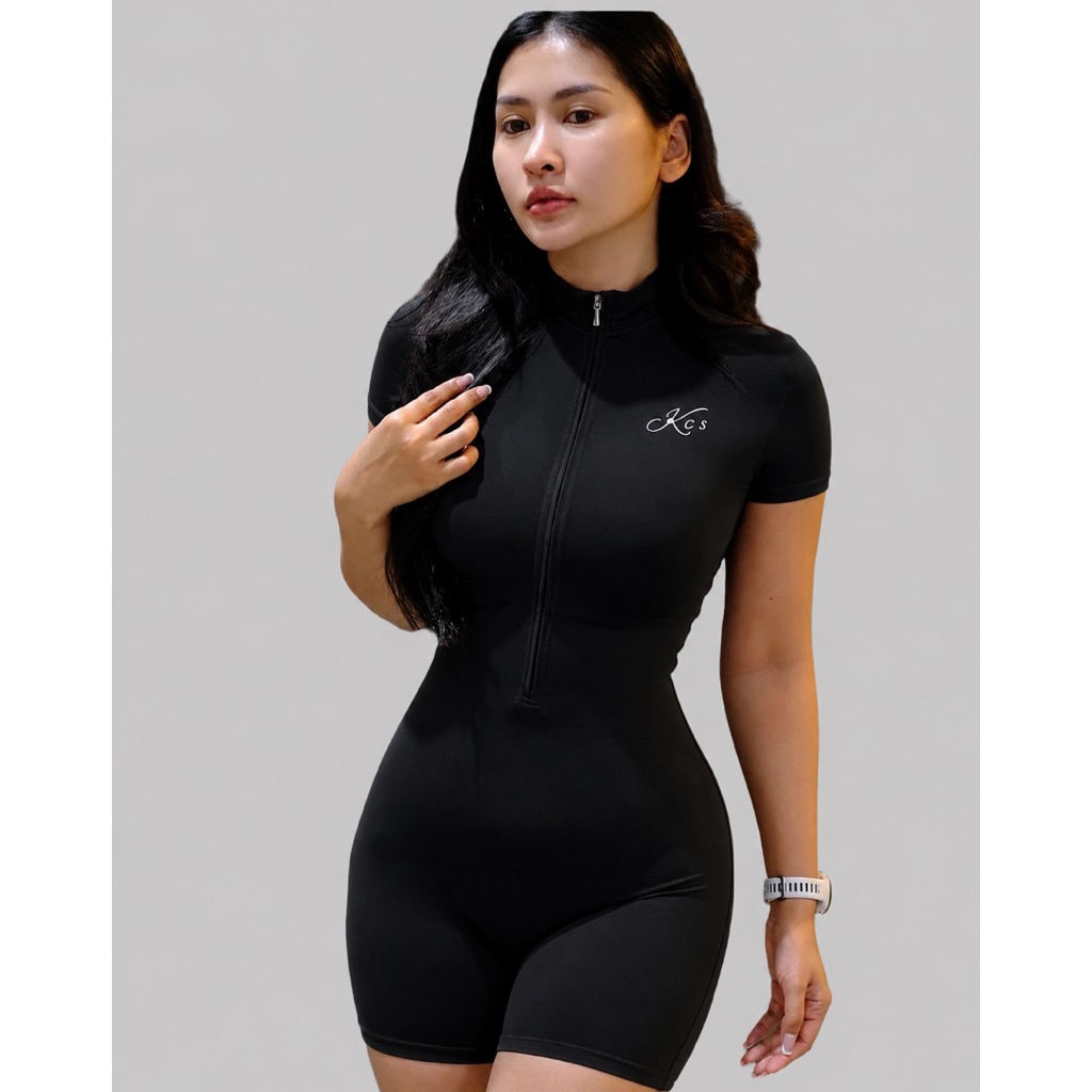 Keep Curves /Curve zip Bodysuit 🖤บอดี้สูทซิปด้านหน้าผ้านุ่มลื่น(ไม่มีฟองน้ำ)