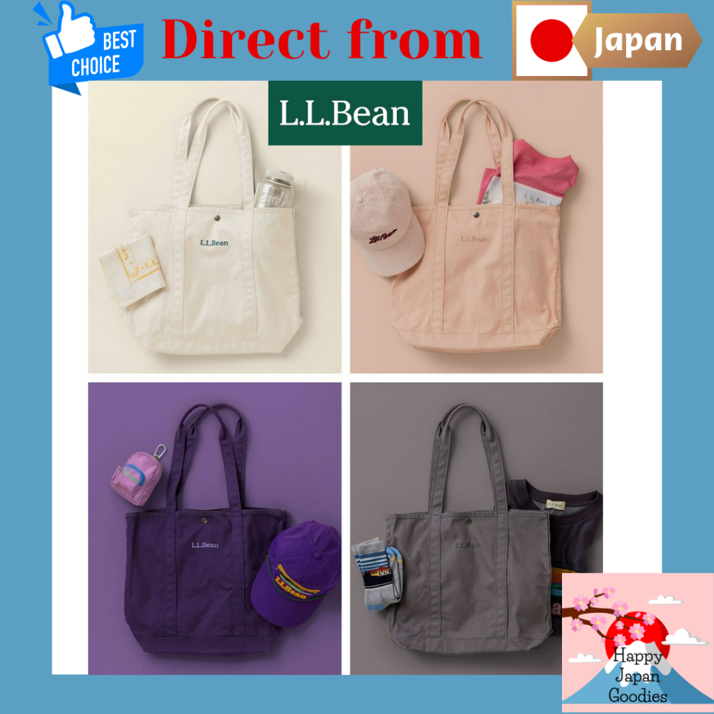 L.L.Bean/ ll bean Grocery Tote Bag Tall - Japan Exclusive Canvas Tote with Pocket & Snap Button (6 C
