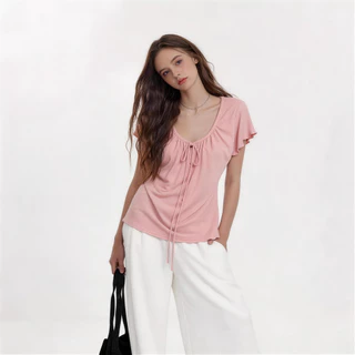 เสื้อยืดสีขาวผู้หญิง/แขนสั้นรอบคอ สําหรับผู้หญิง（ขาว ดำ น้ำเงิน ชมพู）40-80KG