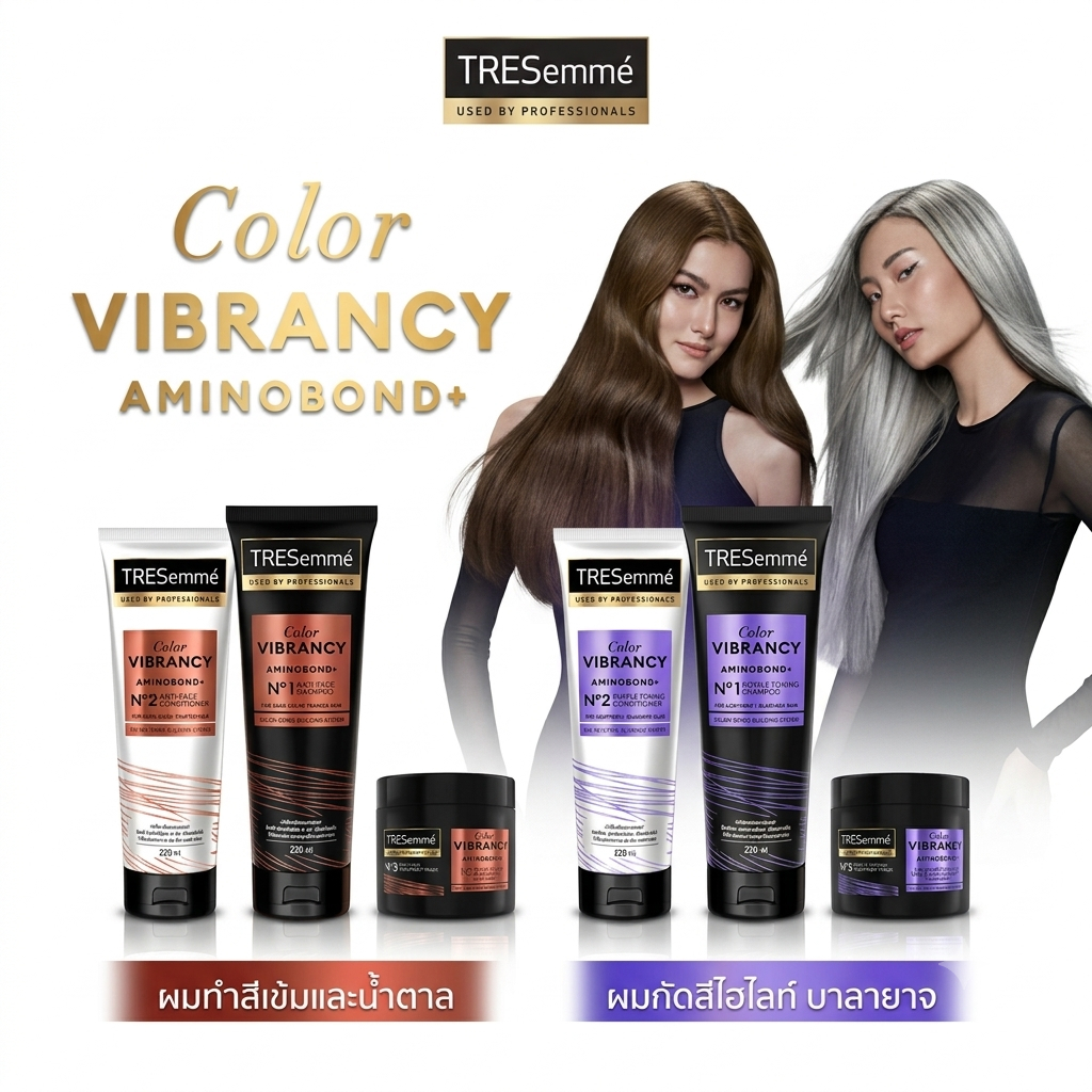 เทรซาเม่ ชุดบำรุงสำหรับผมกัดสีหรือสีเข้ม แชมพู 220 มล. + ครีมนวด 220 มล. Tresemme Shampoo + Conditioner Color Vibrancy