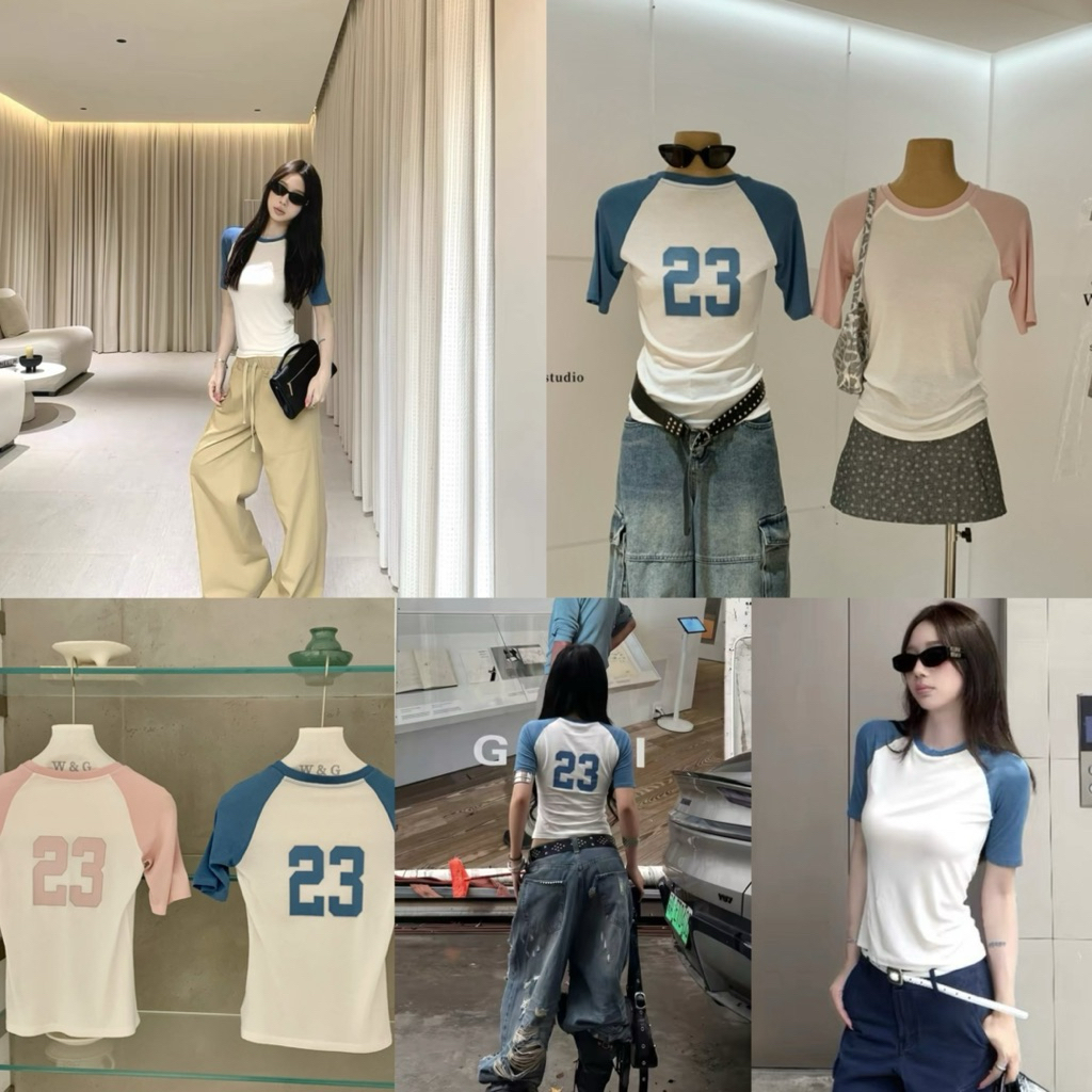 พร้อมส่ง ชมพู 10229# เสื้อคอกลมแขนสามส่วน สกรีนลายด้านหลัง เนื้อผ้าดี งานสวย TAG:WG.WE