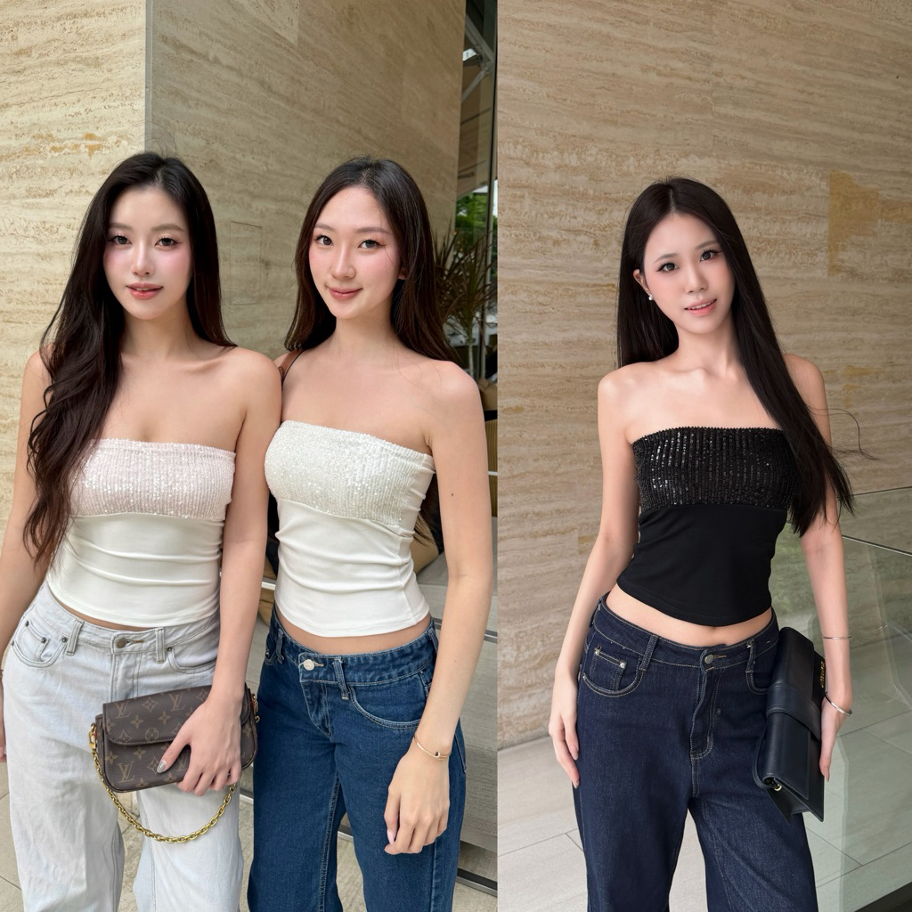 Camila top - เกาะอกตัวยาว ดีเทลเลื่อมตรงอก by shewear.bkk