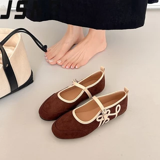 รองเท้าแตะแมรีเจน หนังกลับ สายคาดหัวเข็มขัด ส้นเตี้ย ไซส์ 36-43 สวยคลาสสิค ใส่สบาย นุ่มเดินสบาย ใส่ได้ทุกวัน