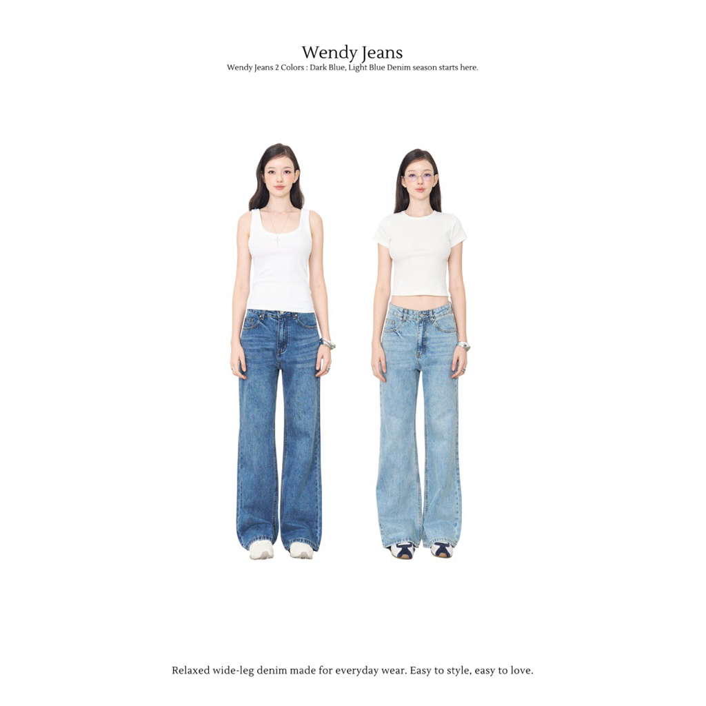 Bave - Wendy jeans กางเกงยีนส์ทรงกระบอกเอวกลาง