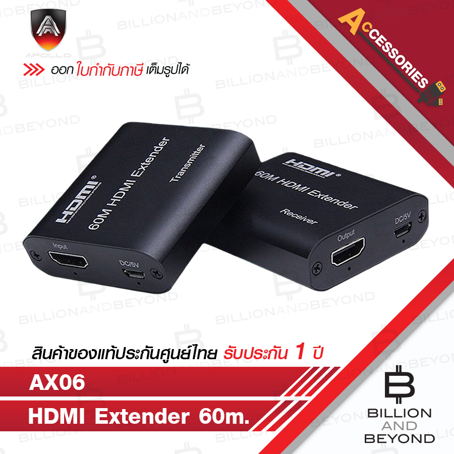 APOLLO AX06 อุปกรณ์ขยายสัญญาณภาพ HDMI Extender 60m. BY BILLION AND BEYOND SHOP