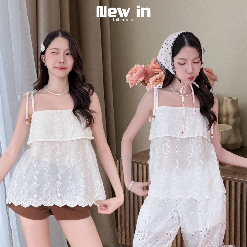 KN.Clothes เสื้อสายเดี่ยวลูกปัด ผูกไหล่ แต่งหน้าอก 2 ชั้น