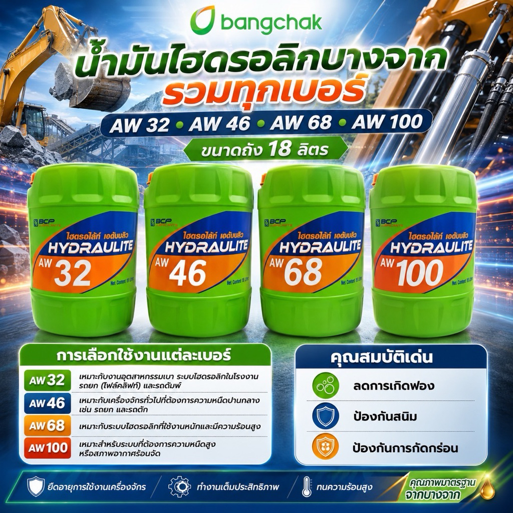 น้ำมันไฮดรอลิค HY บางจาก  เบอร์ 46, 68, 100  ขนาด 18 ลิตร