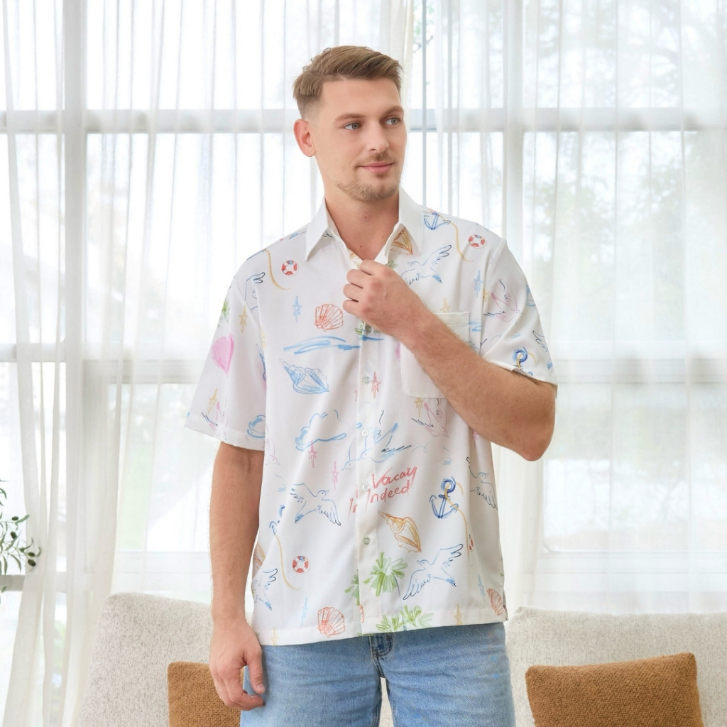 VACAY INDEED | Diddy Shirt ลาย  Summer Cruise เสื้อเชิ๊ดมีกระเป๋า /พร้อมส่ง*