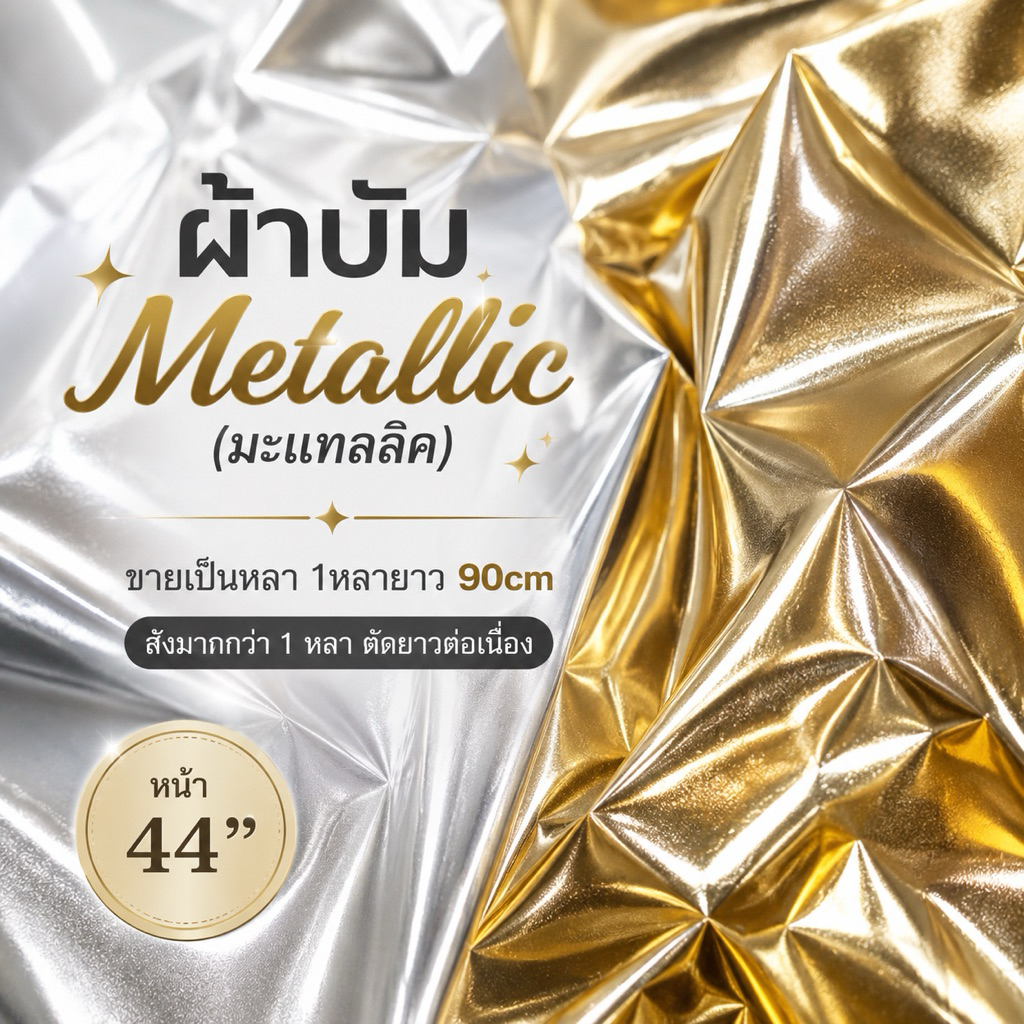ผ้าบัม Metallic (มะเเทลลิค) ผ้ามัน เงา สีเงิน ทอง ผ้ากระดาษทอง 44“ กระดาษเงิน ฉากหลัง พื้นหลัง ฉากถ่ายรูป อุปกรณ์ถ่ายรูป