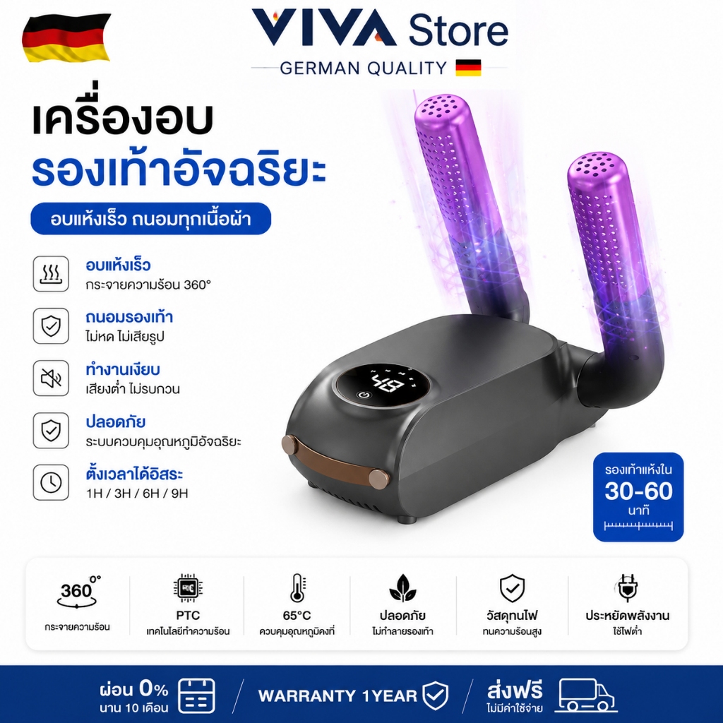 2026 รุ่นใหม่ล่าสุด พับได้ เครื่องเป่ารองเท้า shoes dryer แห้งเร็ว 360° ฆ่าเชื้อแบคทีเรีย ลดกลิ่นอับ เดินทาง ใช้งานง่าย