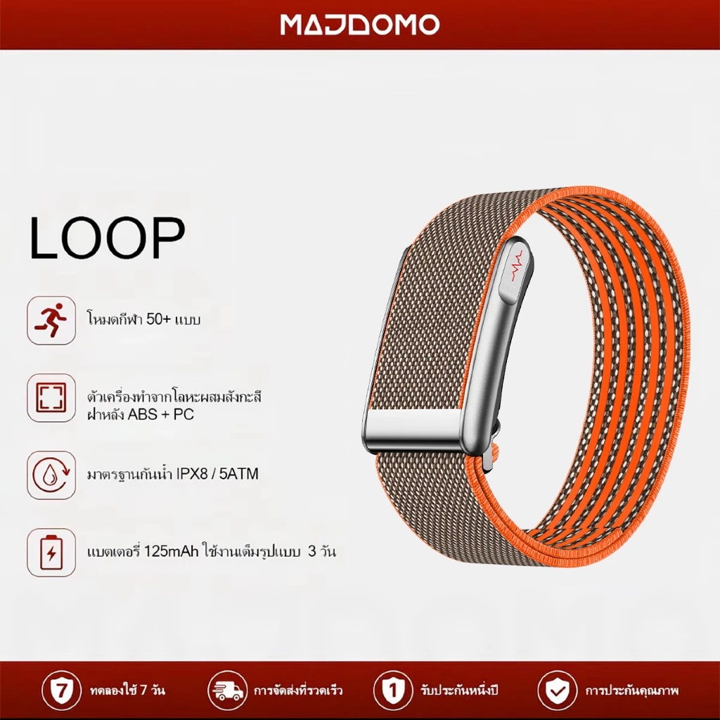 MAJDOMO NEW ! LOOP CURRY Smart band ตรวจ ECG GPSวัดความดันโลหิ