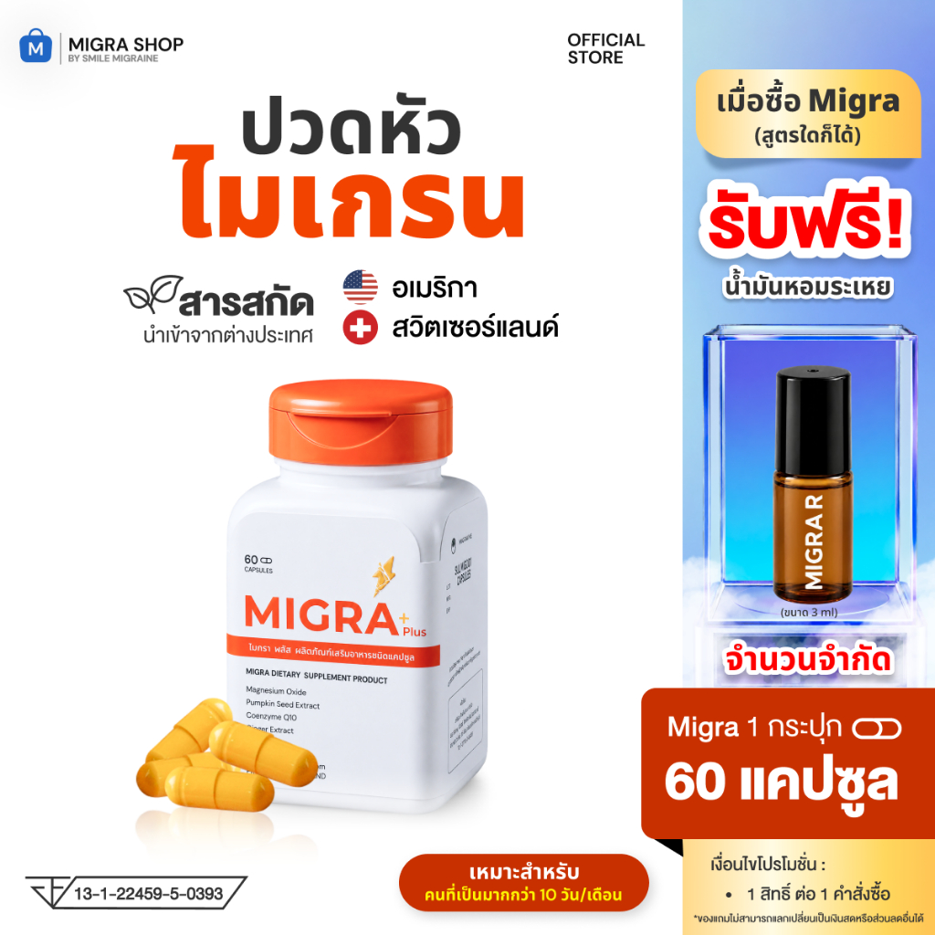 Migra Plus วิตามินชาวไมเกรน ที่ปวดบ่อย มากกว่า 10 วัน/เดือน