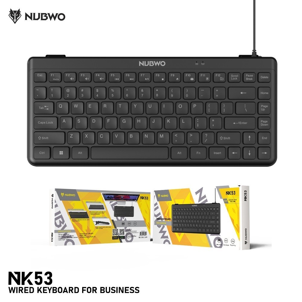 NUBWO NK53 Wired Keyboard USB คีย์บอร์ด แป้นพิมพ์แบบมีสาย USB ปุ่มนุ่มเสียงเบา พกพาสะดวก NK-53