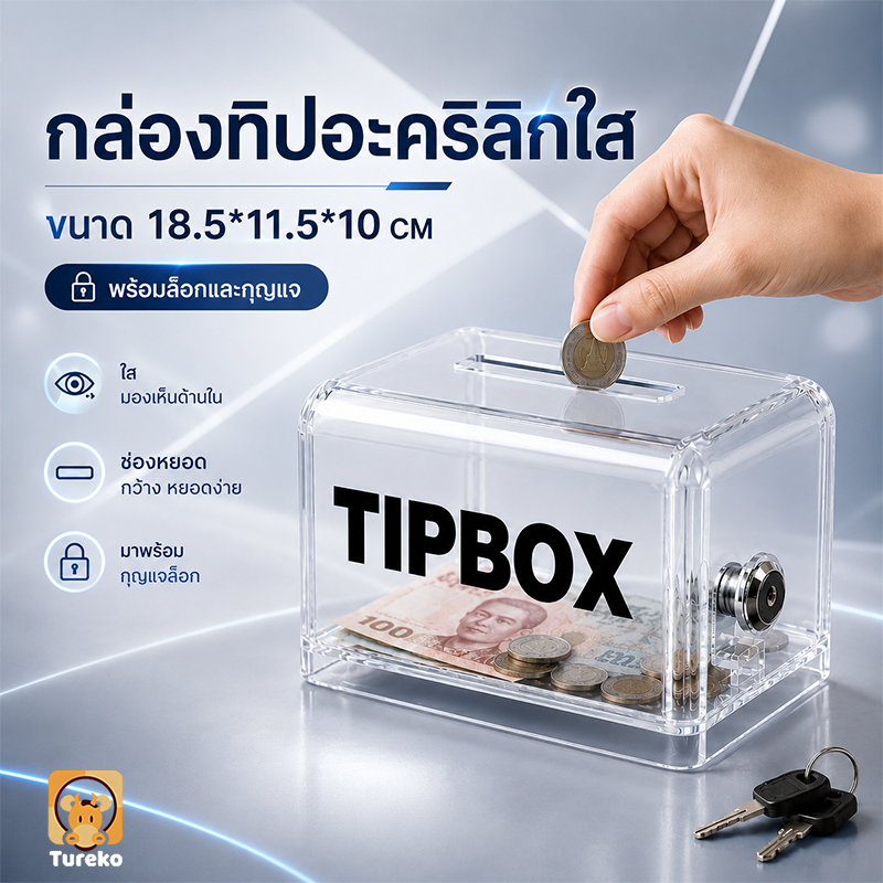 Tip Box กล่องทิป กล่องใส่ทิป ทิปบ๊อกซ์ พร้อมล็อคและกุญแจ ทนทาน