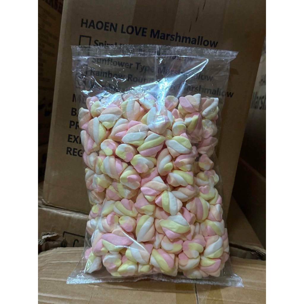 มัชเมโล่เกลียวชมพูเหลืองขาวขนาด500กรัม พร้อมส่ง